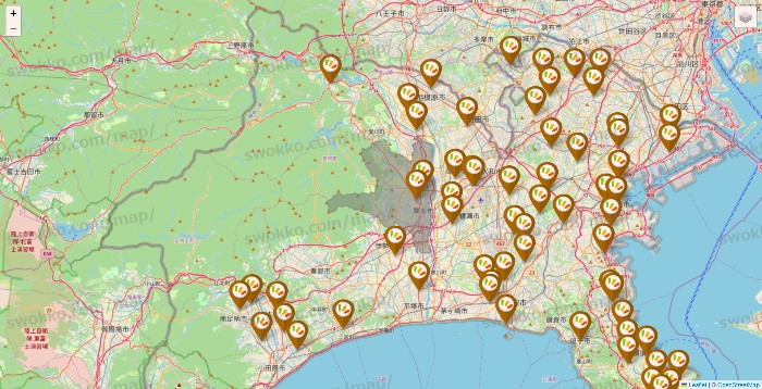 神奈川県のワッツ系列（ワッツ、ワッツウィズ、シルク、ミーツ、フレッツ、百圓領事館）の店舗地図