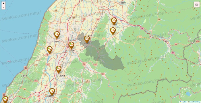 新潟県のワッツ系列（ワッツ、ワッツウィズ、シルク、ミーツ、フレッツ、百圓領事館）の店舗地図