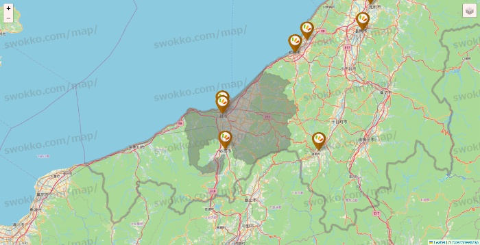 新潟県のワッツ系列（ワッツ、ワッツウィズ、シルク、ミーツ、フレッツ、百圓領事館）の店舗地図