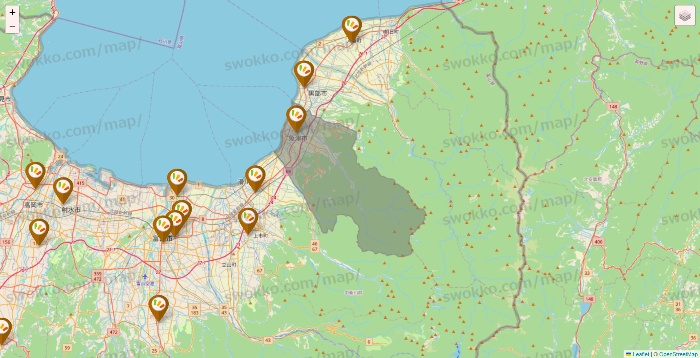 富山県のワッツ系列（ワッツ、ワッツウィズ、シルク、ミーツ、フレッツ、百圓領事館）の店舗地図