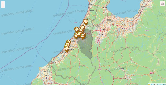石川県のワッツ系列（ワッツ、ワッツウィズ、シルク、ミーツ、フレッツ、百圓領事館）の店舗地図
