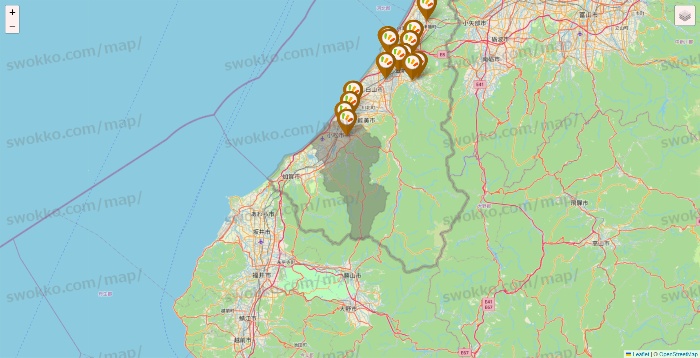 石川県のワッツ系列（ワッツ、ワッツウィズ、シルク、ミーツ、フレッツ、百圓領事館）の店舗地図