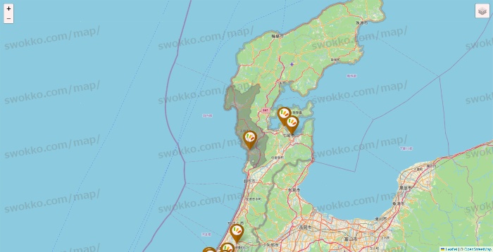 石川県のワッツ系列（ワッツ、ワッツウィズ、シルク、ミーツ、フレッツ、百圓領事館）の店舗地図