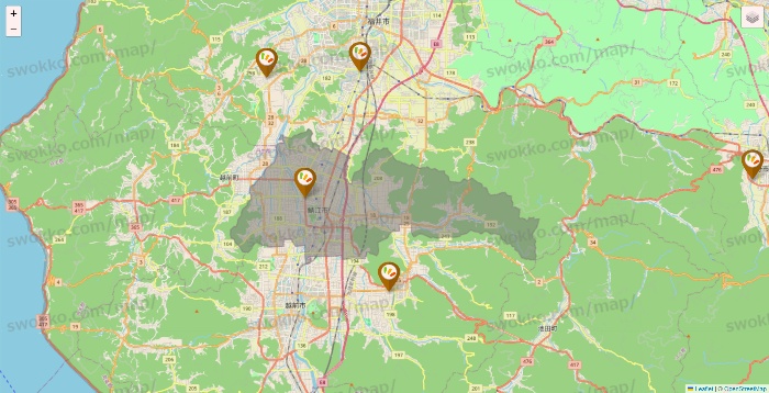 福井県のワッツ系列（ワッツ、ワッツウィズ、シルク、ミーツ、フレッツ、百圓領事館）の店舗地図