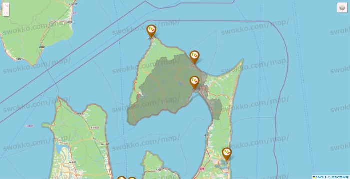 青森県のワッツ系列（ワッツ、ワッツウィズ、シルク、ミーツ、フレッツ、百圓領事館）の店舗地図