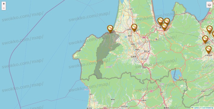 青森県のワッツ系列（ワッツ、ワッツウィズ、シルク、ミーツ、フレッツ、百圓領事館）の店舗地図