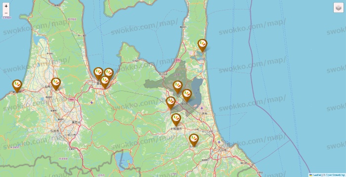 青森県のワッツ系列（ワッツ、ワッツウィズ、シルク、ミーツ、フレッツ、百圓領事館）の店舗地図