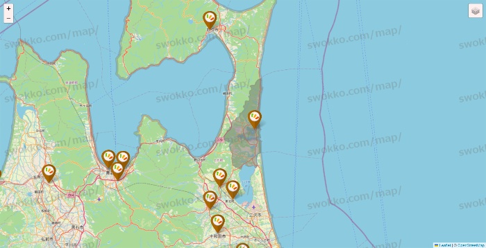 青森県のワッツ系列（ワッツ、ワッツウィズ、シルク、ミーツ、フレッツ、百圓領事館）の店舗地図