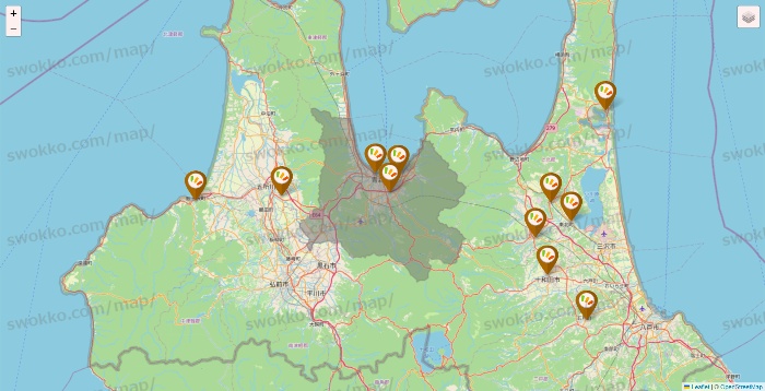 青森県のワッツ系列（ワッツ、ワッツウィズ、シルク、ミーツ、フレッツ、百圓領事館）の店舗地図