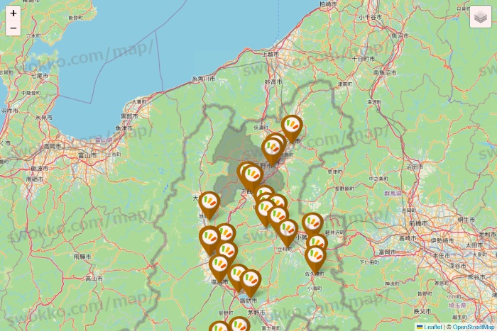 長野県のワッツ系列（ワッツ、ワッツウィズ、シルク、ミーツ、フレッツ、百圓領事館）の店舗地図