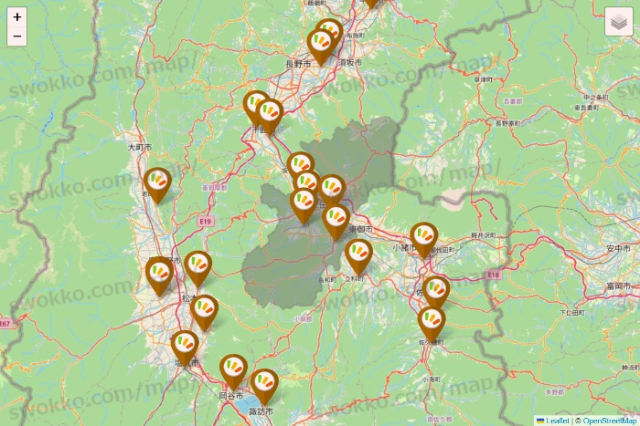 長野県のワッツ系列（ワッツ、ワッツウィズ、シルク、ミーツ、フレッツ、百圓領事館）の店舗地図