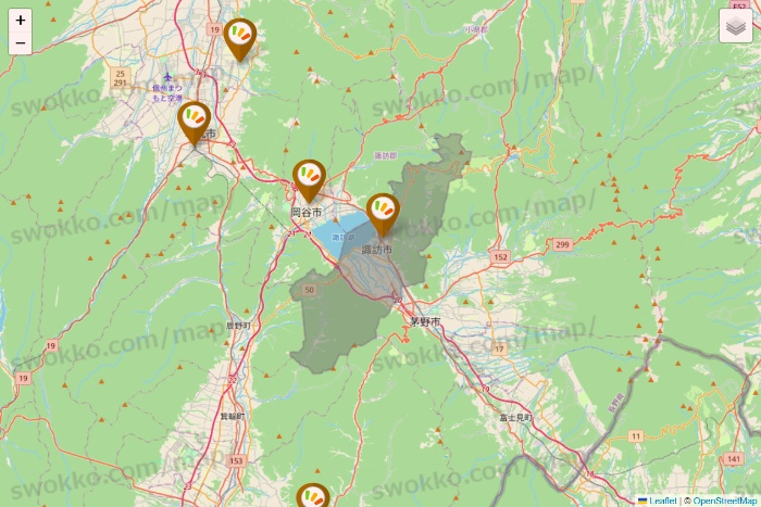 長野県のワッツ系列（ワッツ、ワッツウィズ、シルク、ミーツ、フレッツ、百圓領事館）の店舗地図