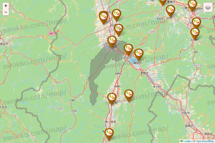 長野県のワッツ系列（ワッツ、ワッツウィズ、シルク、ミーツ、フレッツ、百圓領事館）の店舗地図