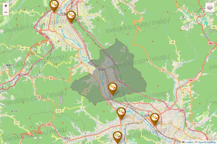 長野県のワッツ系列（ワッツ、ワッツウィズ、シルク、ミーツ、フレッツ、百圓領事館）の店舗地図