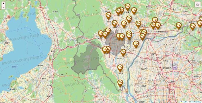 岐阜県のワッツ系列（ワッツ、ワッツウィズ、シルク、ミーツ、フレッツ、百圓領事館）の店舗地図