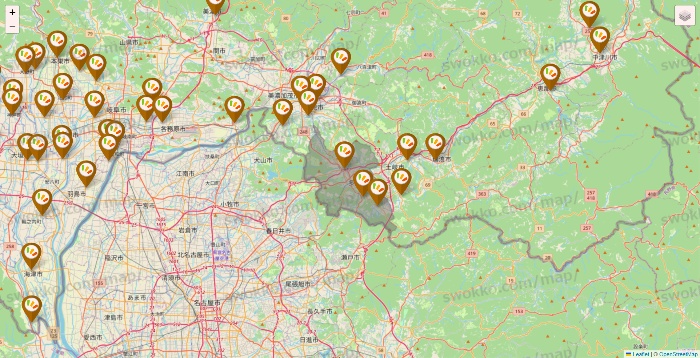 岐阜県のワッツ系列（ワッツ、ワッツウィズ、シルク、ミーツ、フレッツ、百圓領事館）の店舗地図