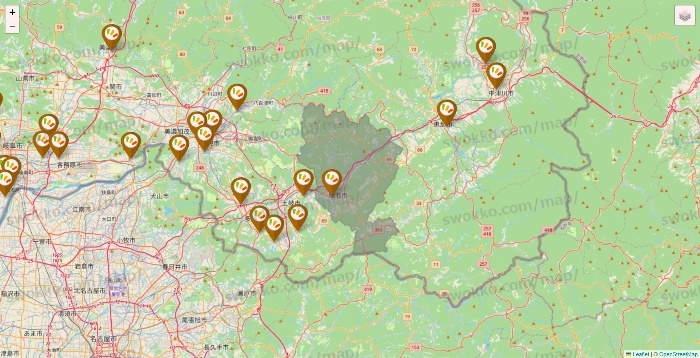 岐阜県のワッツ系列（ワッツ、ワッツウィズ、シルク、ミーツ、フレッツ、百圓領事館）の店舗地図