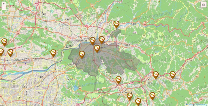 岐阜県のワッツ系列（ワッツ、ワッツウィズ、シルク、ミーツ、フレッツ、百圓領事館）の店舗地図