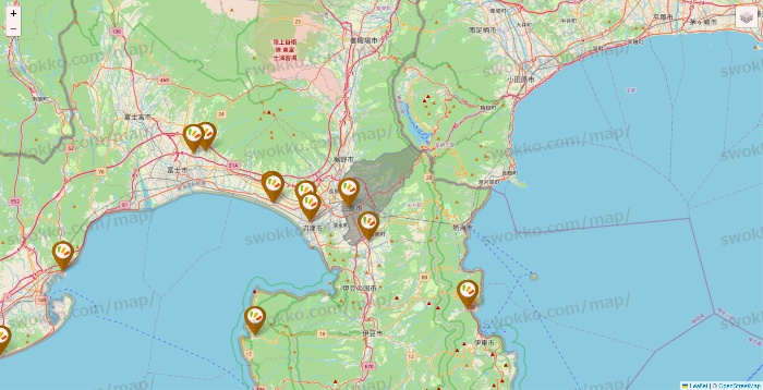 静岡県のワッツ系列（ワッツ、ワッツウィズ、シルク、ミーツ、フレッツ、百圓領事館）の店舗地図