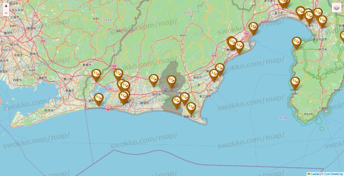 静岡県のワッツ系列（ワッツ、ワッツウィズ、シルク、ミーツ、フレッツ、百圓領事館）の店舗地図