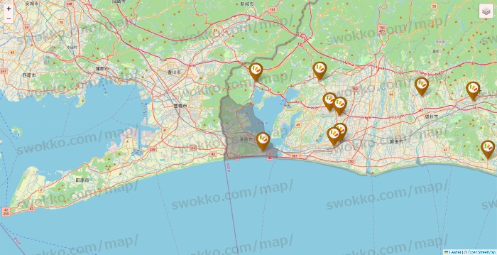 静岡県のワッツ系列（ワッツ、ワッツウィズ、シルク、ミーツ、フレッツ、百圓領事館）の店舗地図