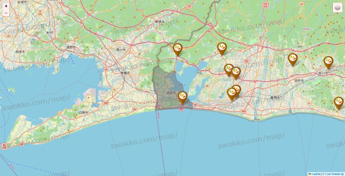 静岡県のワッツ系列（ワッツ、ワッツウィズ、シルク、ミーツ、フレッツ、百圓領事館）の店舗地図