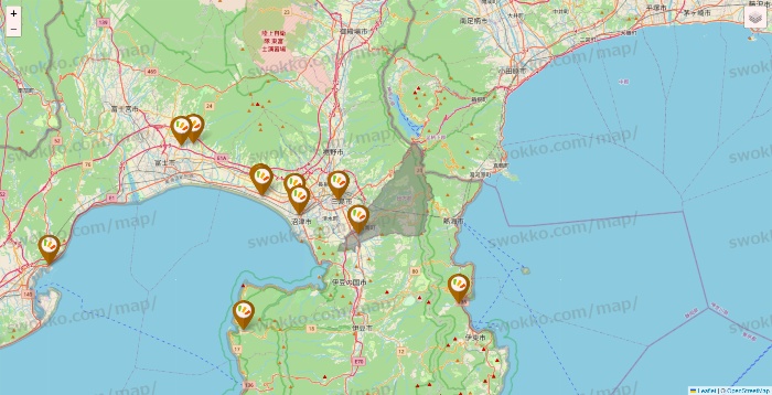 静岡県のワッツ系列（ワッツ、ワッツウィズ、シルク、ミーツ、フレッツ、百圓領事館）の店舗地図