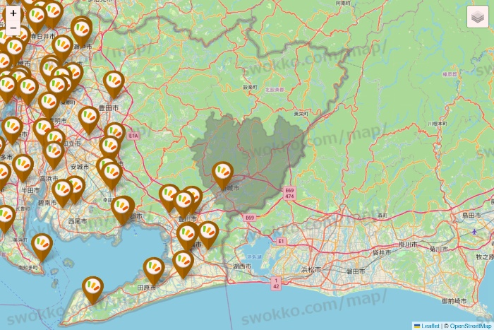 愛知県のワッツ系列（ワッツ、ワッツウィズ、シルク、ミーツ、フレッツ、百圓領事館）の店舗地図