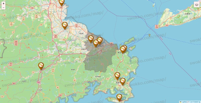 三重県のワッツ系列（ワッツ、ワッツウィズ、シルク、ミーツ、フレッツ、百圓領事館）の店舗地図