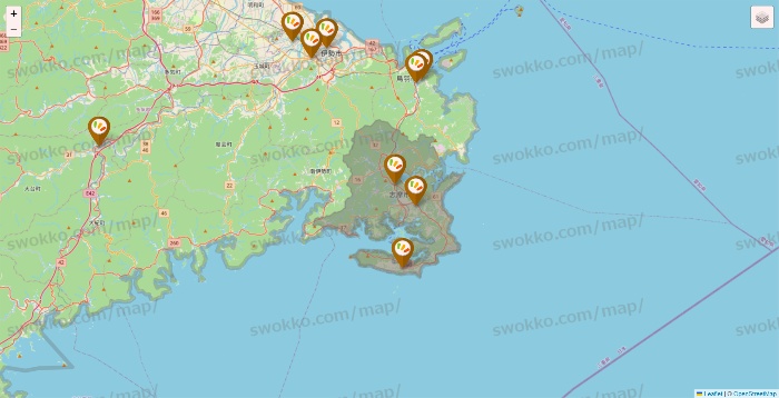 三重県のワッツ系列（ワッツ、ワッツウィズ、シルク、ミーツ、フレッツ、百圓領事館）の店舗地図