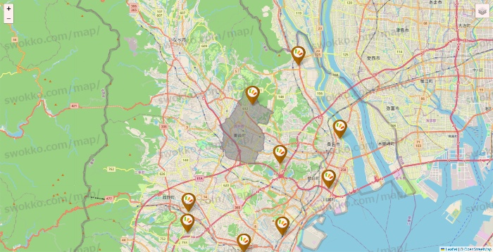 三重県のワッツ系列（ワッツ、ワッツウィズ、シルク、ミーツ、フレッツ、百圓領事館）の店舗地図