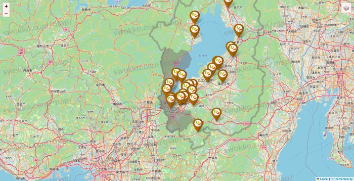 滋賀県のワッツ系列（ワッツ、ワッツウィズ、シルク、ミーツ、フレッツ、百圓領事館）の店舗地図