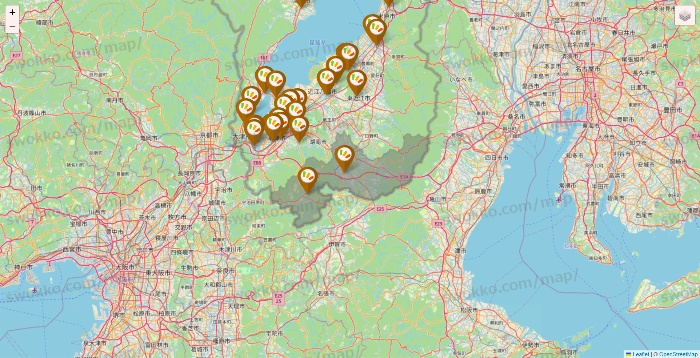滋賀県のワッツ系列（ワッツ、ワッツウィズ、シルク、ミーツ、フレッツ、百圓領事館）の店舗地図