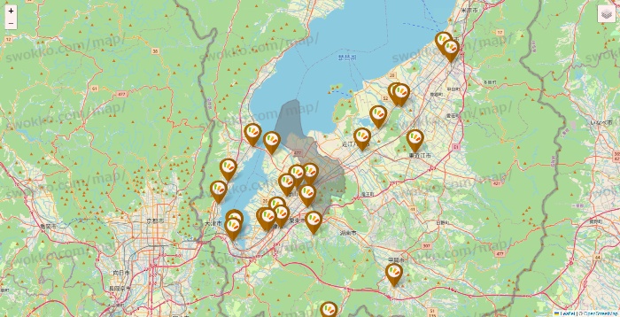 滋賀県のワッツ系列（ワッツ、ワッツウィズ、シルク、ミーツ、フレッツ、百圓領事館）の店舗地図