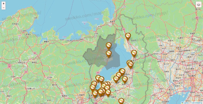 滋賀県のワッツ系列（ワッツ、ワッツウィズ、シルク、ミーツ、フレッツ、百圓領事館）の店舗地図