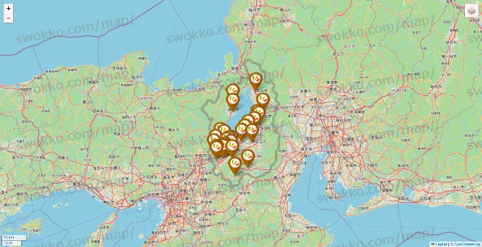 滋賀県のワッツ系列（ワッツ、ワッツウィズ、シルク、ミーツ、フレッツ、百圓領事館）の店舗地図