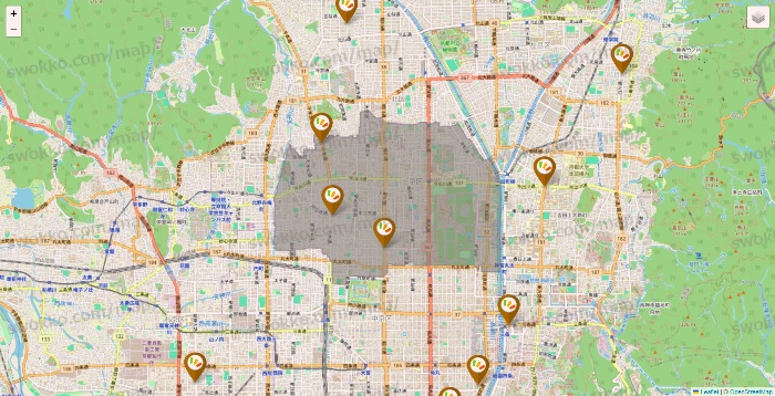 京都府のワッツ系列（ワッツ、ワッツウィズ、シルク、ミーツ、フレッツ、百圓領事館）の店舗地図