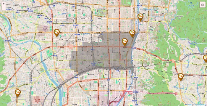 京都府のワッツ系列（ワッツ、ワッツウィズ、シルク、ミーツ、フレッツ、百圓領事館）の店舗地図