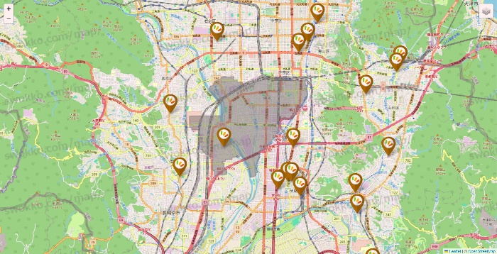 京都府のワッツ系列（ワッツ、ワッツウィズ、シルク、ミーツ、フレッツ、百圓領事館）の店舗地図