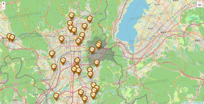 京都府のワッツ系列（ワッツ、ワッツウィズ、シルク、ミーツ、フレッツ、百圓領事館）の店舗地図