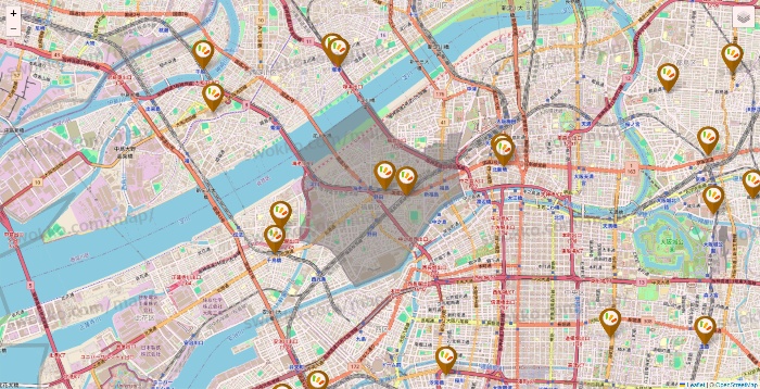 大阪府のワッツ系列（ワッツ、ワッツウィズ、シルク、ミーツ、フレッツ、百圓領事館）の店舗地図