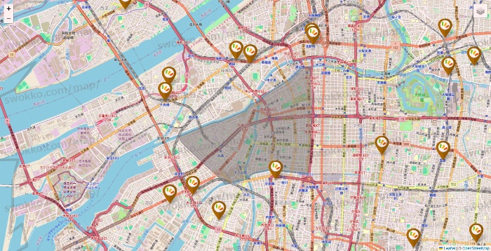 大阪府のワッツ系列（ワッツ、ワッツウィズ、シルク、ミーツ、フレッツ、百圓領事館）の店舗地図