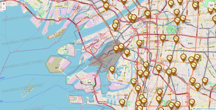 大阪府のワッツ系列（ワッツ、ワッツウィズ、シルク、ミーツ、フレッツ、百圓領事館）の店舗地図