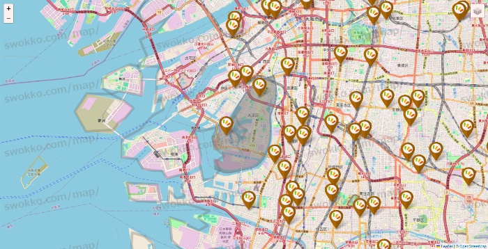 大阪府のワッツ系列（ワッツ、ワッツウィズ、シルク、ミーツ、フレッツ、百圓領事館）の店舗地図