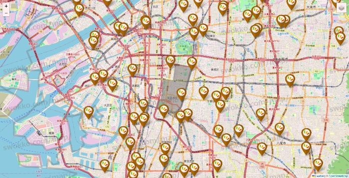 大阪府のワッツ系列（ワッツ、ワッツウィズ、シルク、ミーツ、フレッツ、百圓領事館）の店舗地図