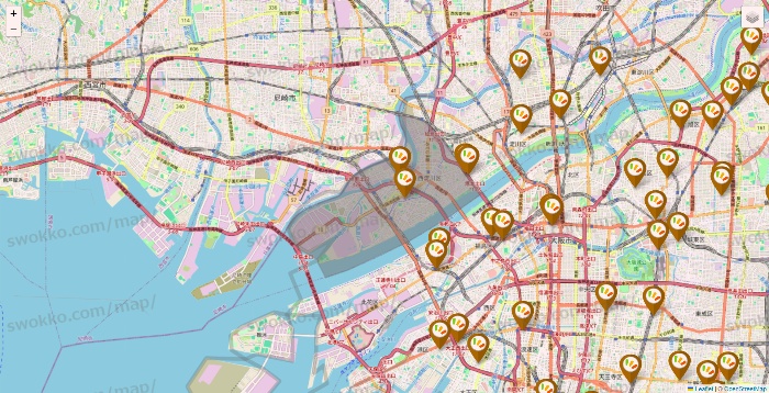 大阪府のワッツ系列（ワッツ、ワッツウィズ、シルク、ミーツ、フレッツ、百圓領事館）の店舗地図