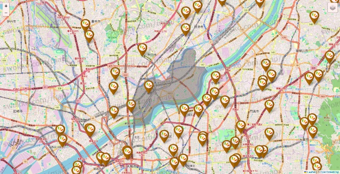 大阪府のワッツ系列（ワッツ、ワッツウィズ、シルク、ミーツ、フレッツ、百圓領事館）の店舗地図