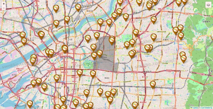 大阪府のワッツ系列（ワッツ、ワッツウィズ、シルク、ミーツ、フレッツ、百圓領事館）の店舗地図