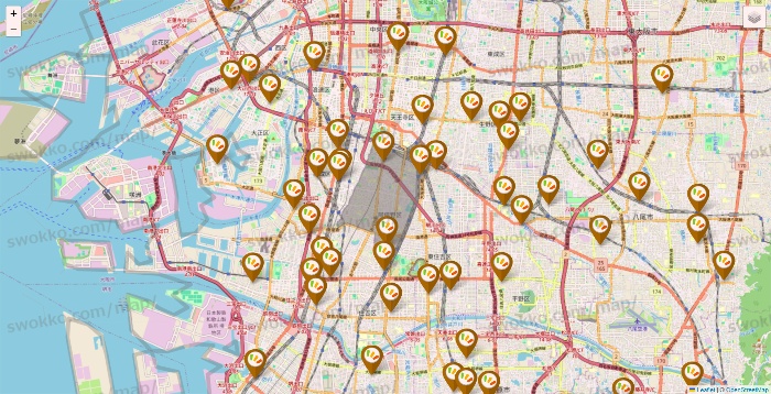 大阪府のワッツ系列（ワッツ、ワッツウィズ、シルク、ミーツ、フレッツ、百圓領事館）の店舗地図