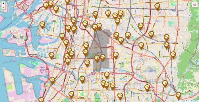 大阪府のワッツ系列（ワッツ、ワッツウィズ、シルク、ミーツ、フレッツ、百圓領事館）の店舗地図